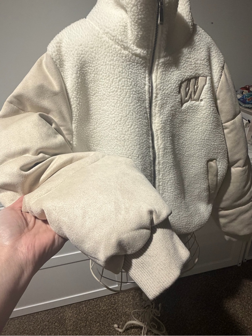 Women’s Cream Sherpa Zip-Up Teddy Jacket - Picture 3 of 8